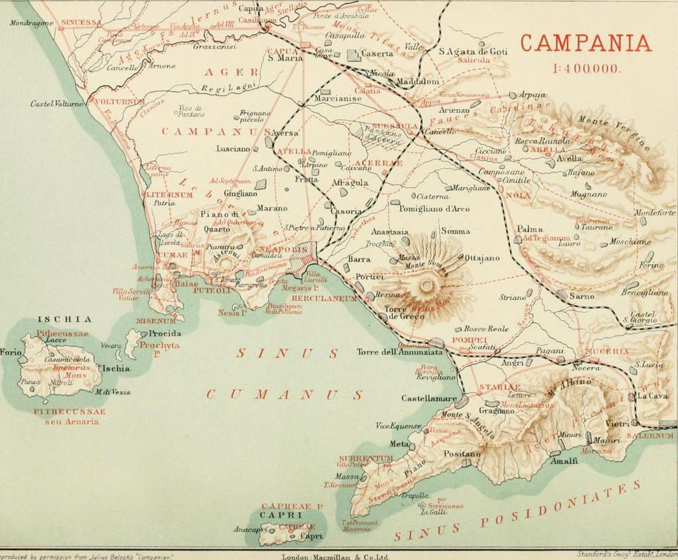 1908 Map of Vesuvius and the Bay of Naples