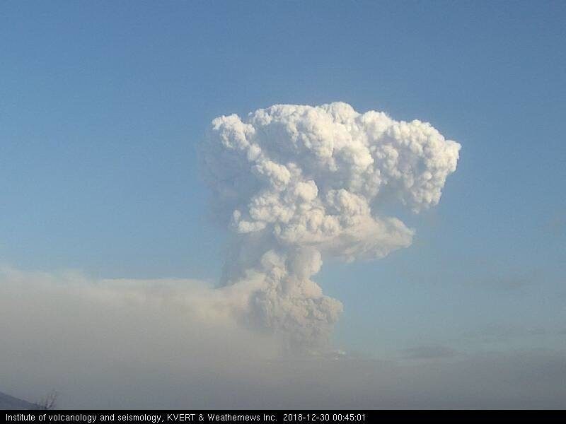 This morning's explosion at Shiveluch volcano seen on the KVERT webcam