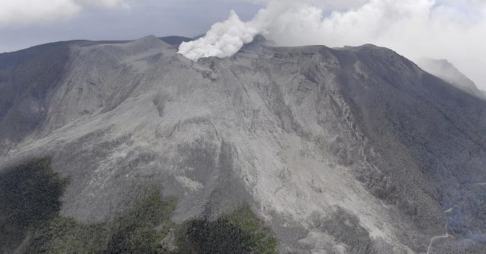 A smoke column rises from Shindake volcano after its eruption in Kuchinoerabu island, southern Japan, Thursday, Jan. 17, 2019.
