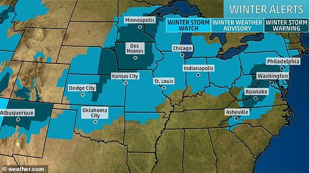 Winter weather alerts are in effect for parts of many states in the Midwest and Northeast