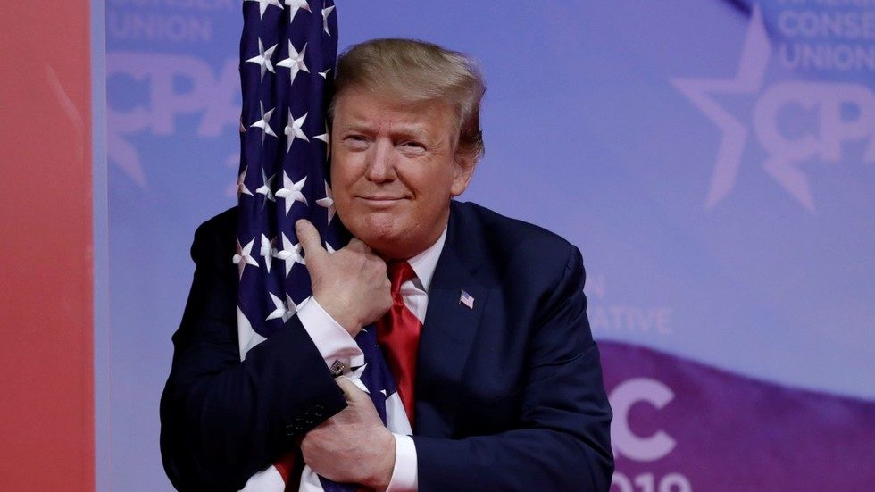 trump hug flag