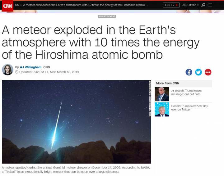CNN report Dec 2018 meteor bering sea