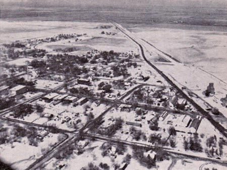 Aerial view of the 45 cm thick blanket of hail over Seldon, Kansas on June 3, 1959.