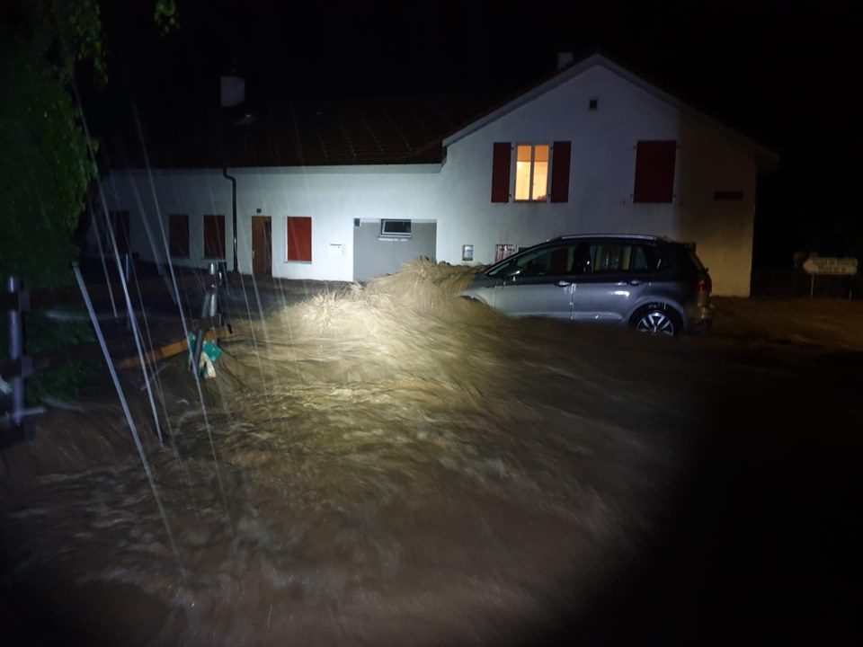 Flooding causes severe damage in parts of Val-de-Ruz district in Neuchâtel Canton western Switzerland from 21 June, 2019.