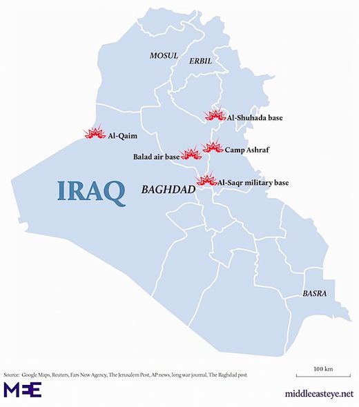 Iraqi bases attack map