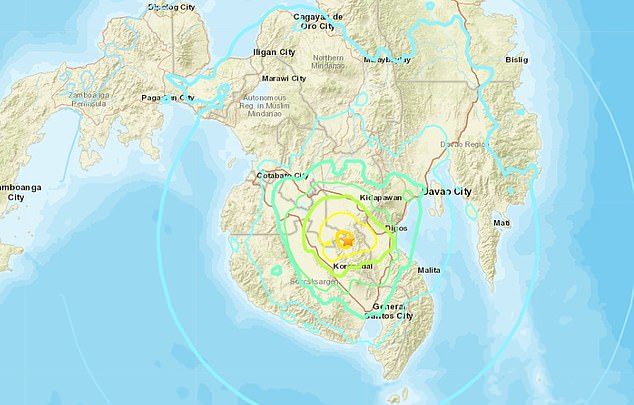 The quake struck about 40 miles north of General Santos, Mindanao. Patients were seen fleeing from a hospital and a shopping mall as the tremor struck