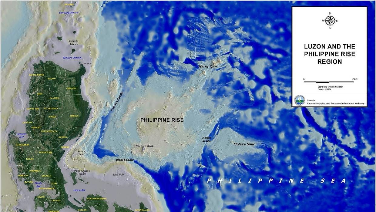 Click to enlarge Benham Rise, shown as Philippine Rise in this map