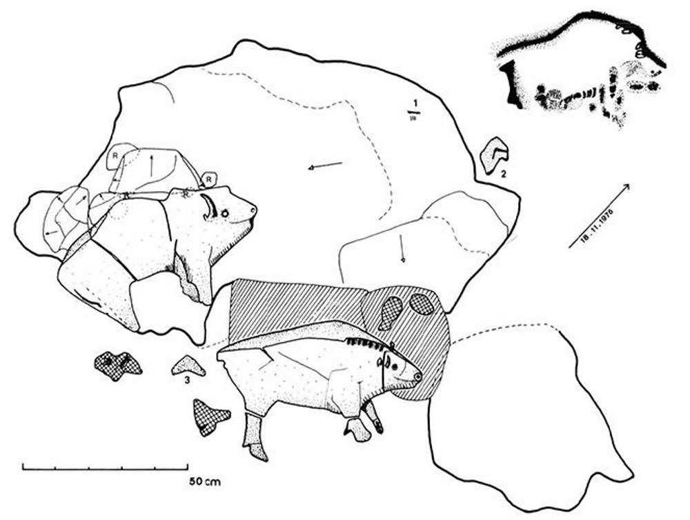 sketch of bison sculpture cave layout