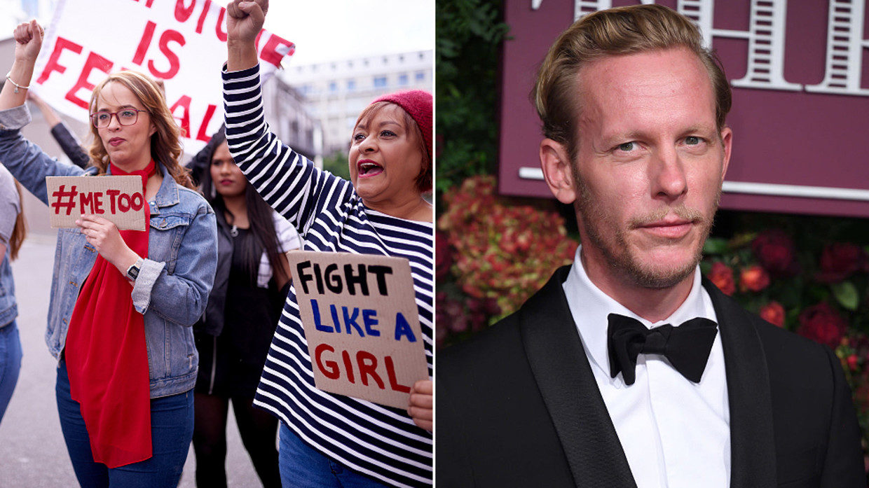 Feminist protesters and Laurence Fox