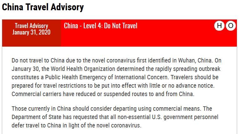 travel advisory china coronavirus