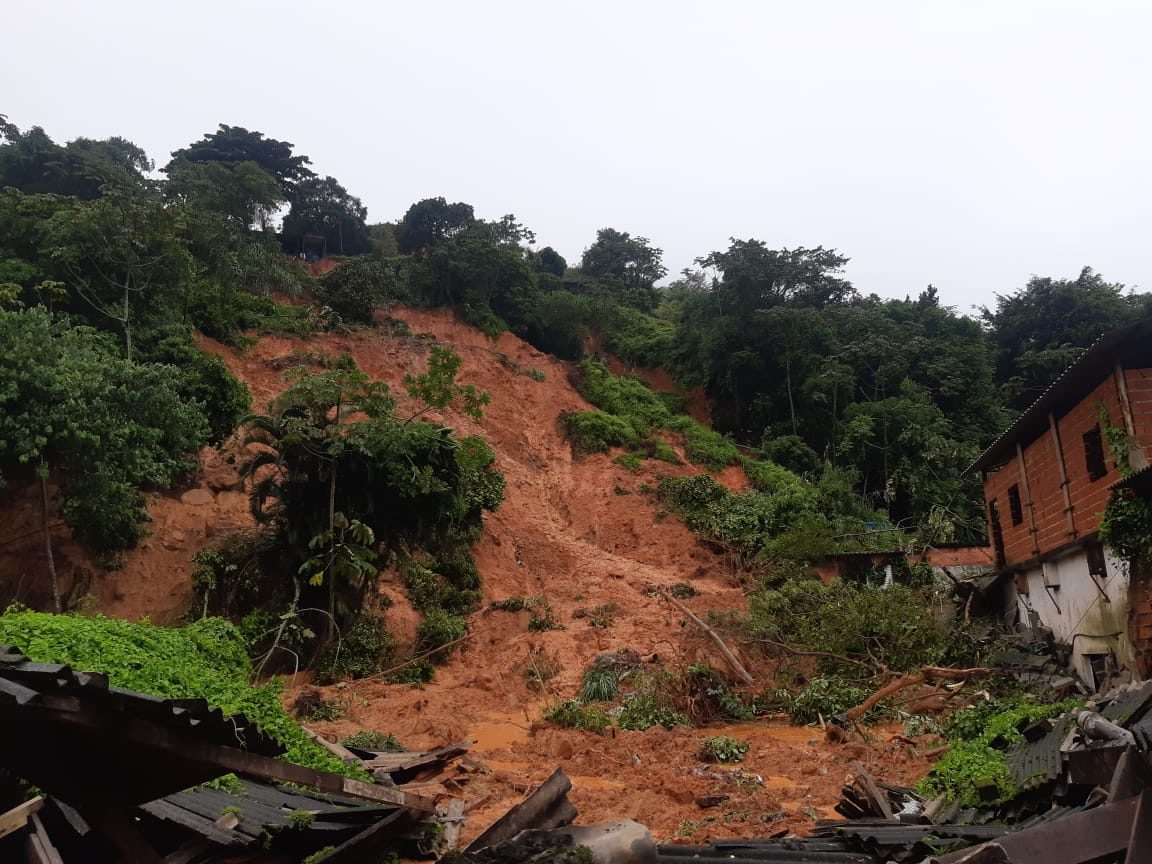Landslide and flood damage in Baixada Santista region, Sao Paulo, Brazil 03 March 2020.