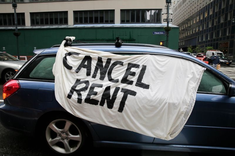Demonstrators called on Gov. Cuomo to “cancel rent” on Friday.
