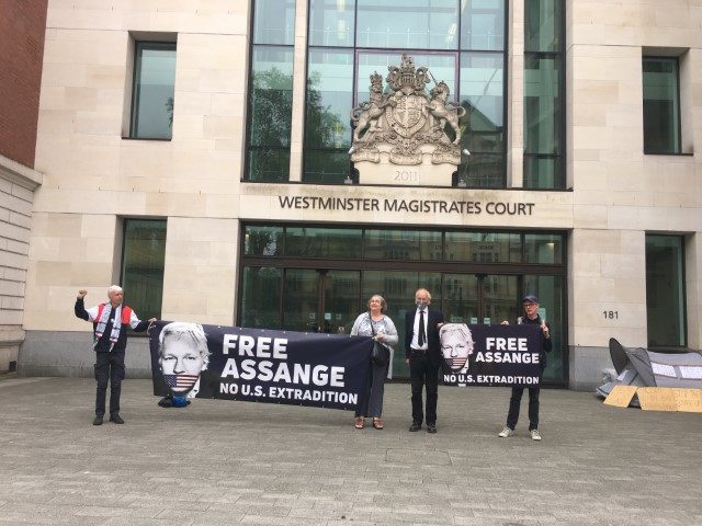 John Shipton protest Westminster Crown Court