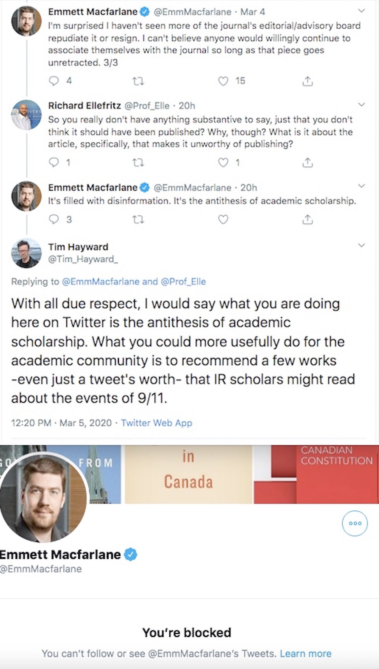 Emmett Macfarlane Blocked Academic