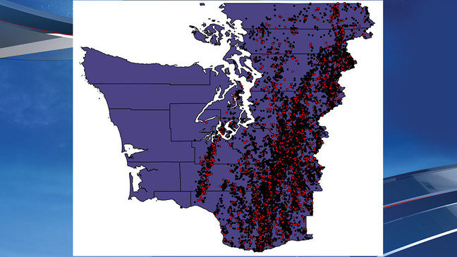 Chart showing nearly 16,000 lightning strikes in Western Washington on May 30, 2020.