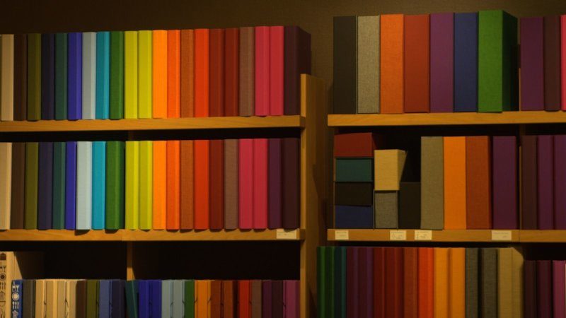 colored bookshelf
