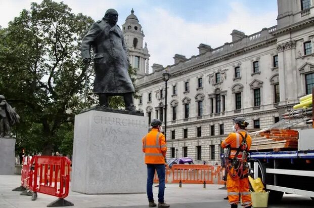 The Winston Churchill statue in Parliament Square was vandalised last weekend