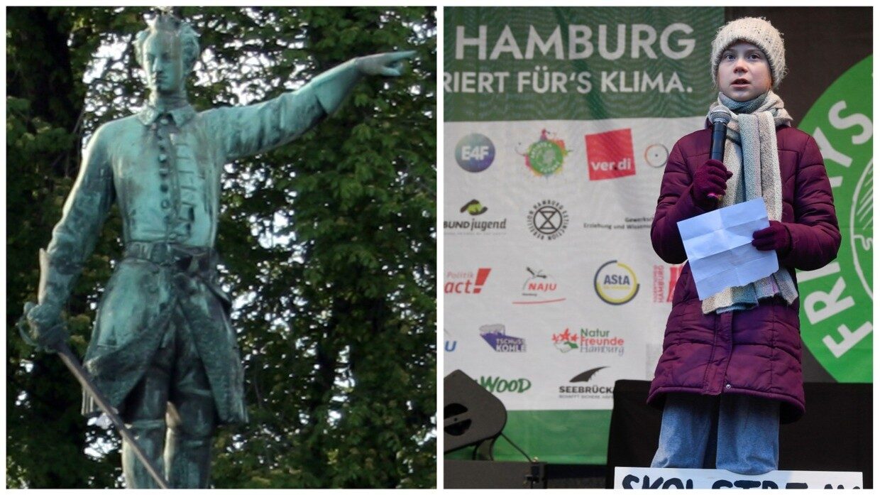 statue King Charles XII Greta Thunberg