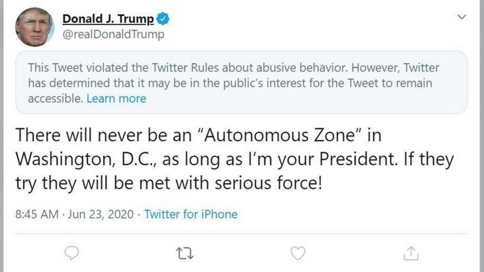 Trump's twitter warning against 'autonomous zones