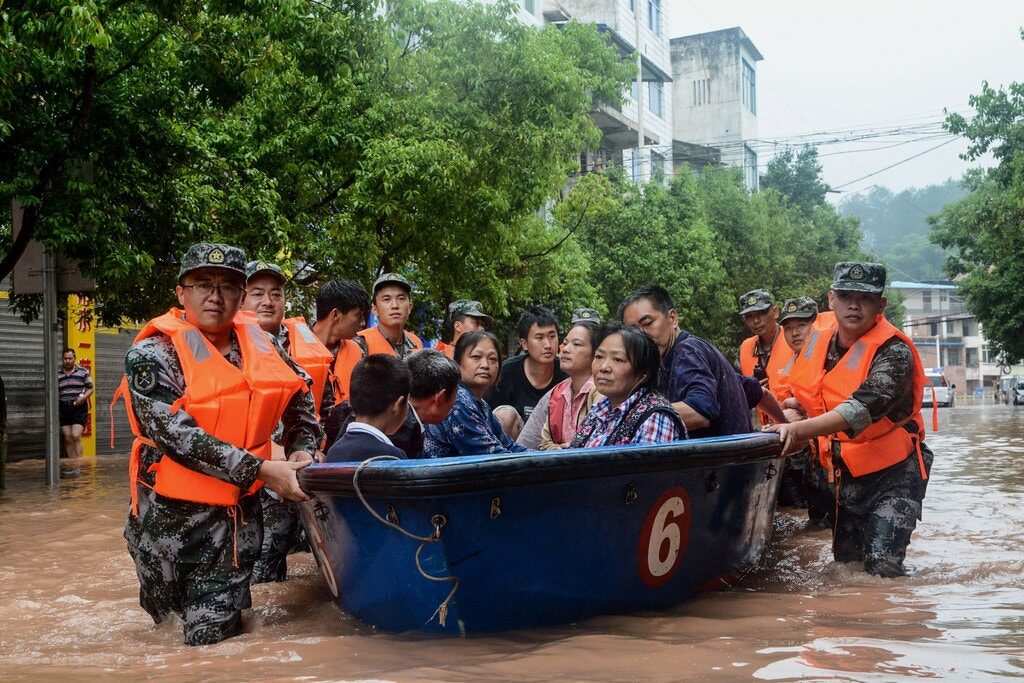 Residents in a flooded area were evacuated this week after heavy rain in the southwestern Chinese city of Chongqing.