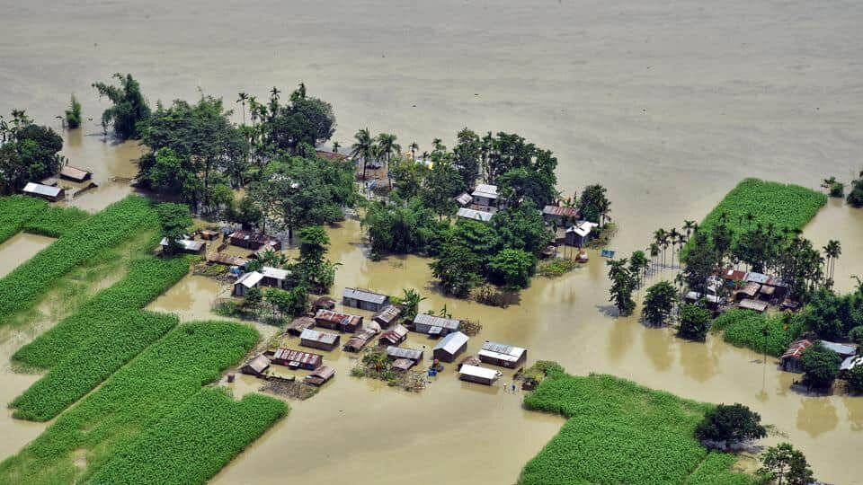 An aerial view of the flood-affected areas of Assam on Friday.