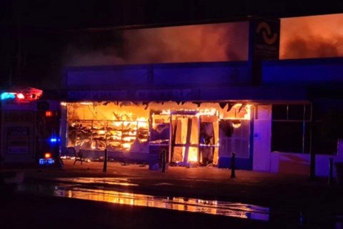 burning supermarket