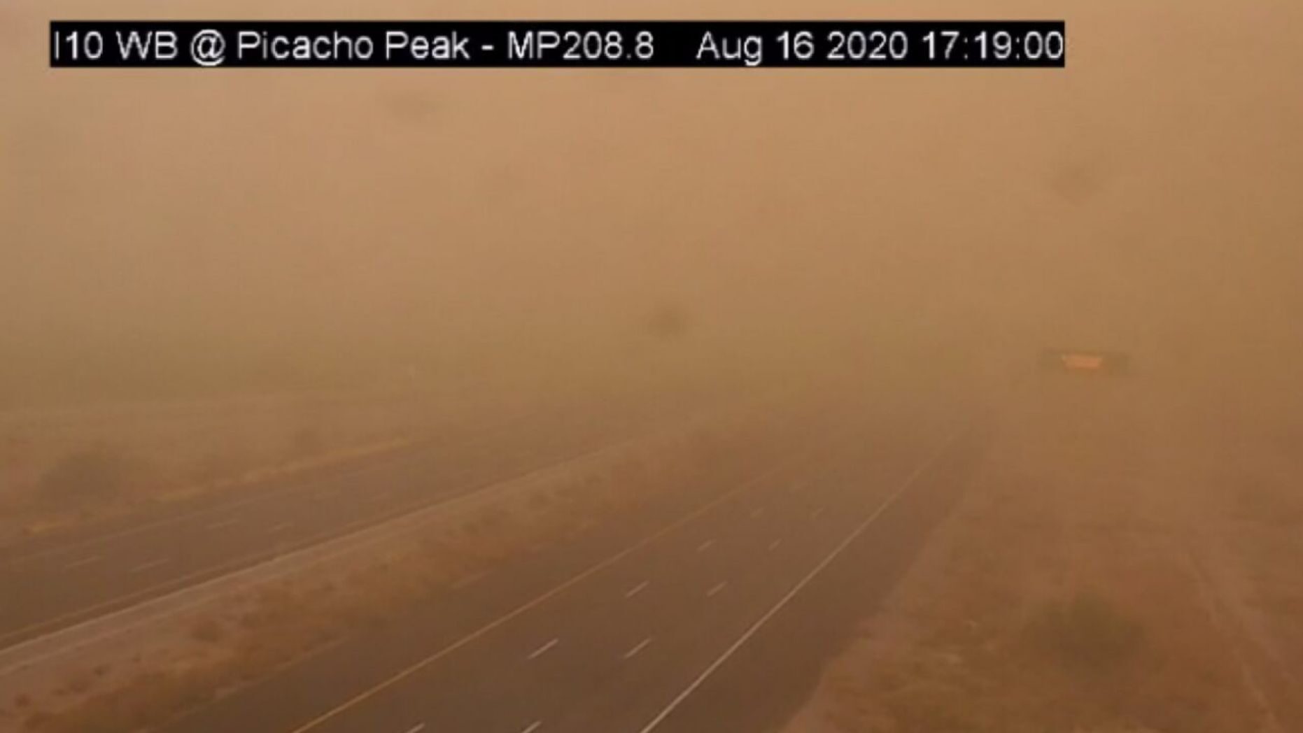 A dust storm can be seen on Sunday, Aug. 16, 2020 on Interstate 10 near Picacho Peak, Arizona.
