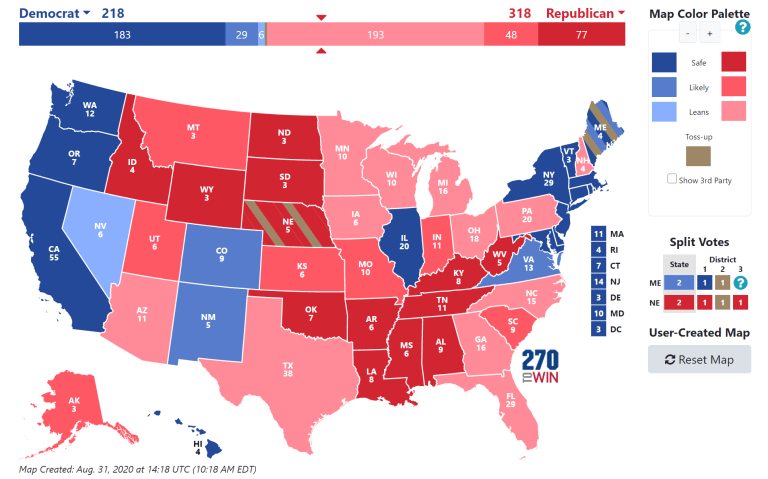 trump biden projected electoral votes August 31 2020