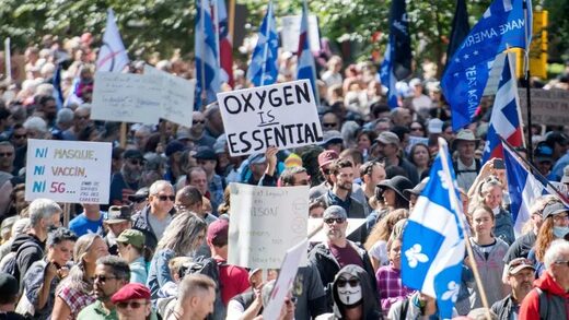 Anti-mask protest in Montreal draws large crowd, CBC blames 'US conspiracy theories'
