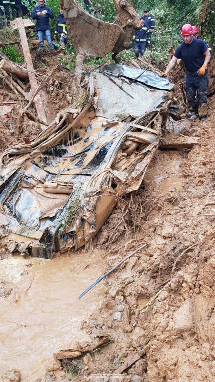 A landslide in the Adjara region of Georgia on 02 October 2020 swept away a vehicle.