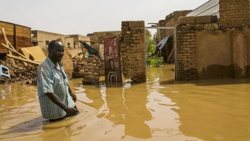 Floodwater in Sudan's capital, Khartoum, has destroyed people's homes.