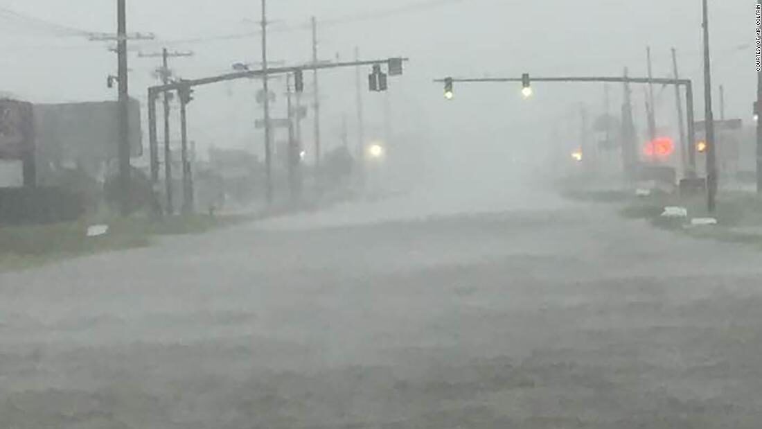 Hurricane Delta floods the gulf coastal town of Sulphur, Louisiana.