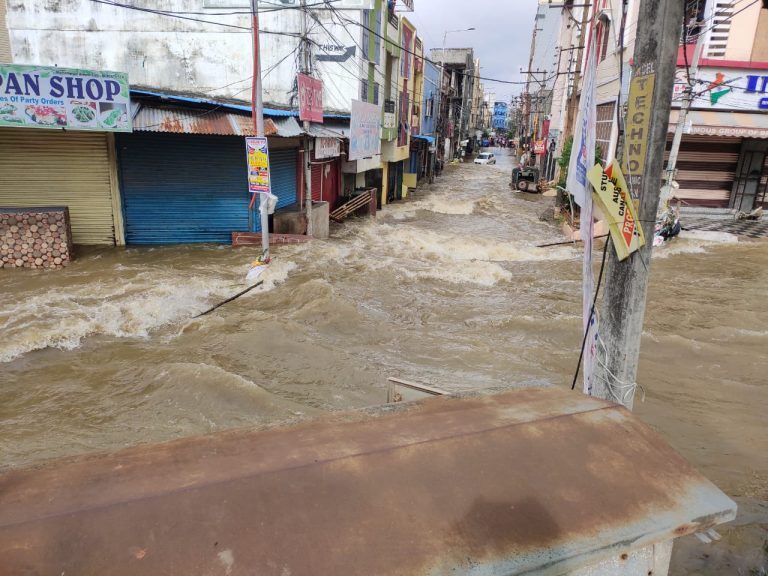 Floods in the streets of Hyderabad, October 2020.