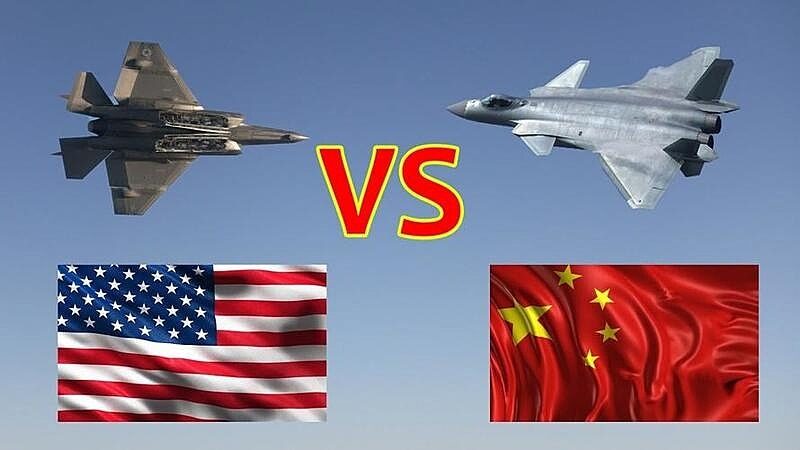 China US fighter jets flags american