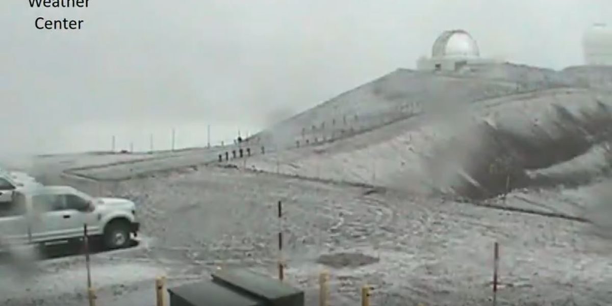 Snow on Mauna Kea was seen around 4 p.m. Monday