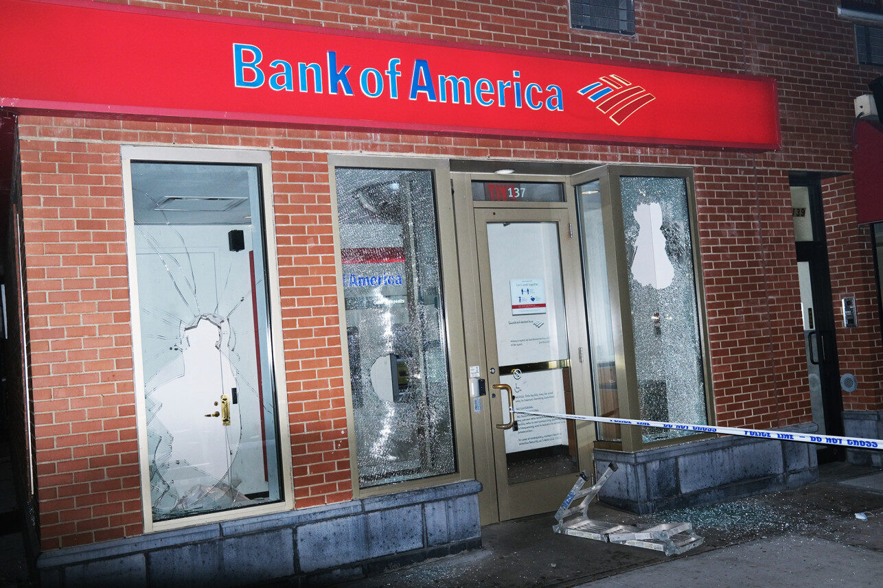 vandalized Bank of America Brooklyn anti-cop protest