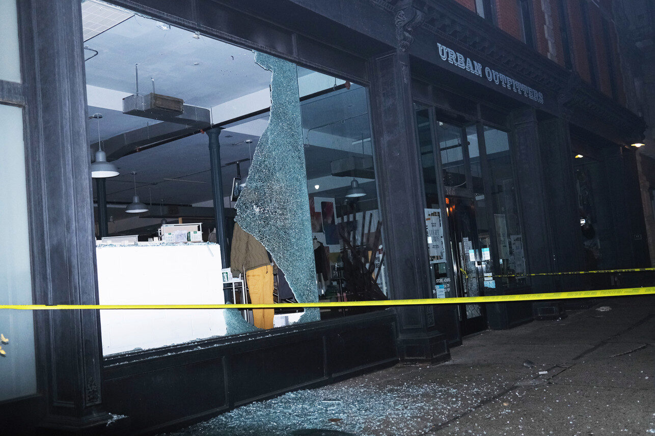 vandalized Urban Outfitters Brooklyn anti-cop protesters