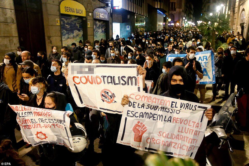 lockdown protests barcelona spain October 2020