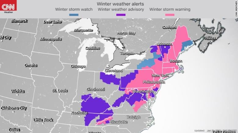 snow storm warning northeast US february 2021