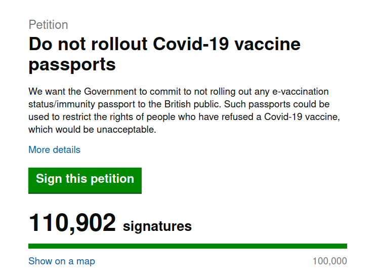 covid id passport petition uk