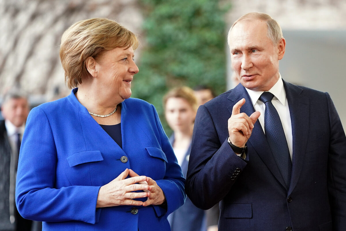 Germany's Angela Merkel and Russia's Vladimir Putin.