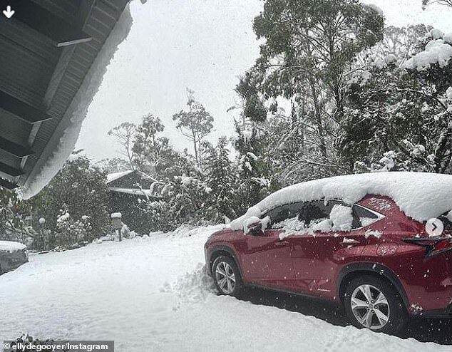 A snowy Cradle Mountain in Tasmania on Sunday morning as an 'Antarctic blast' hit the state