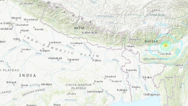 Assam, India quake map
