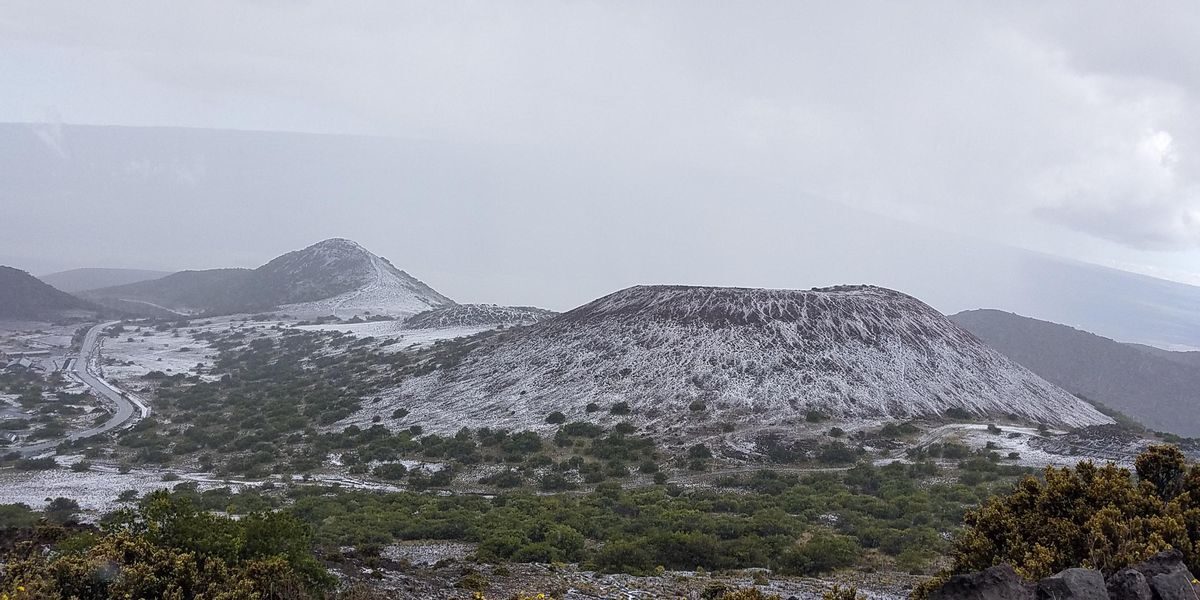 A light snowfall brushed Mauna Kea white over the weekend.