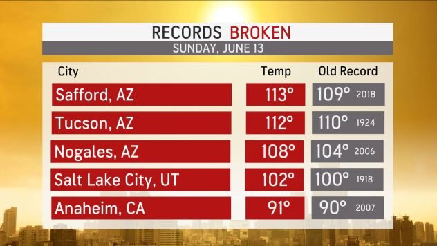 Click to enlarge temperature records western us heat wave june 2021