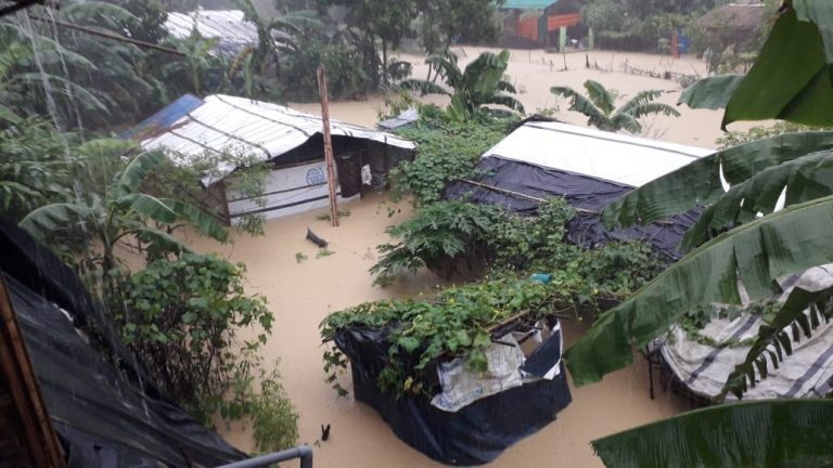 Flooded shelters in refugee camps, Bangladesh, 27 July 2021.