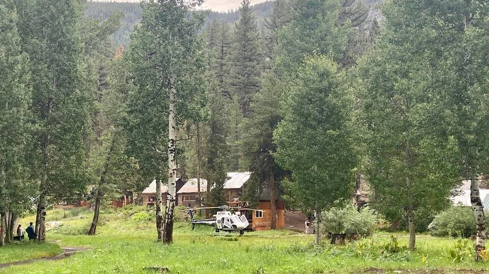 A CHP helicopter that landed near Muir Trail Ranch to retrieve the body of Nicholas Torchia, who was struck by lightning.