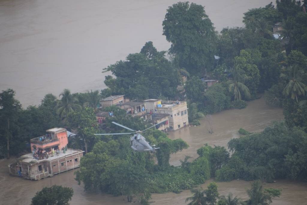Indian Air Force helicopter rescue, West Bengal, India, 03 August 2021.