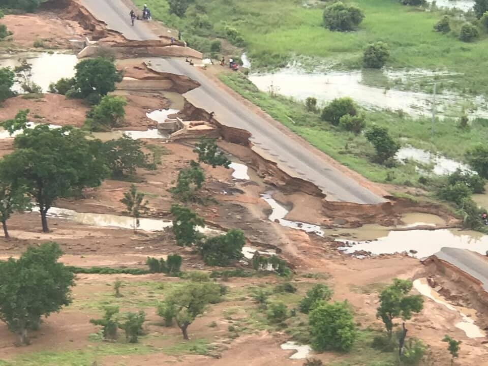 Roads were destroyed by floods in Upper West Region Ghana, August 2021.