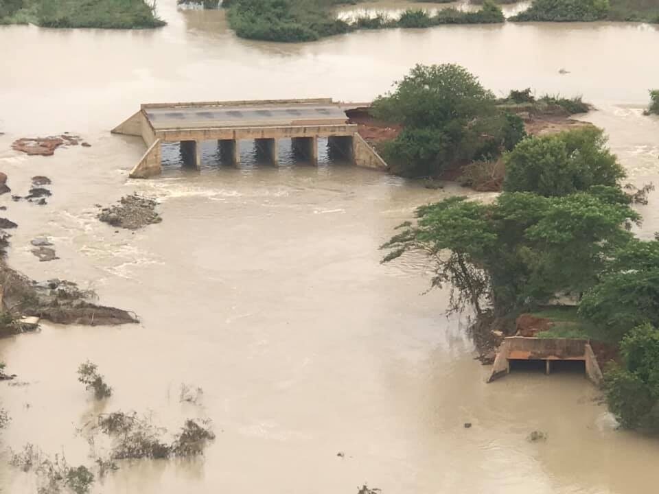 Roads and bridges destroyed by floods in Upper West Region Ghana, August 2021.